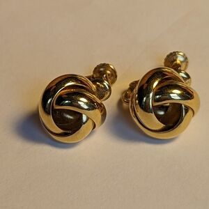 Vintage Signed Goldmine Screw Back clasp earrings Pat.Pend Gold Knot